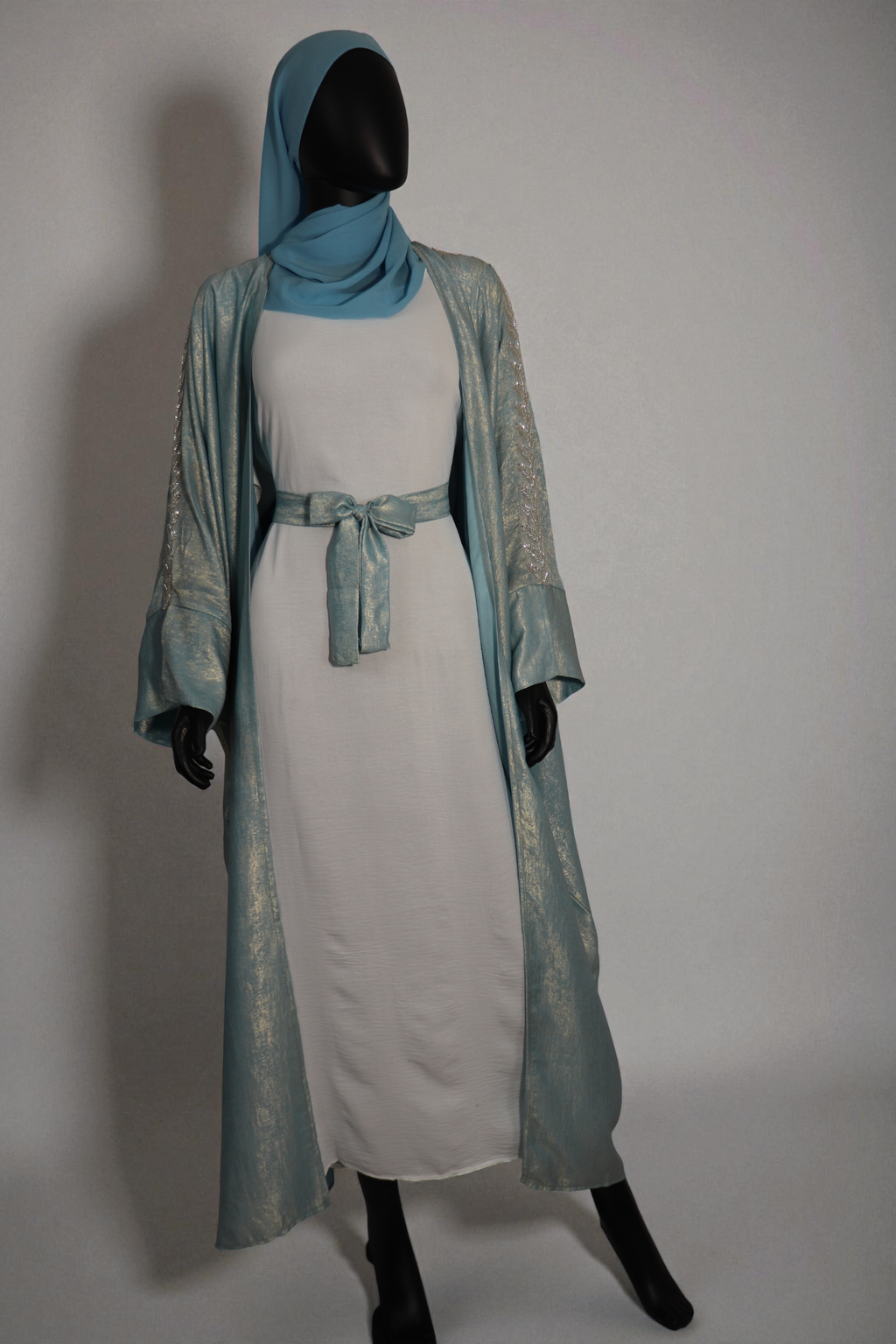 Serene Sky Blue & White Abaya Ensemble