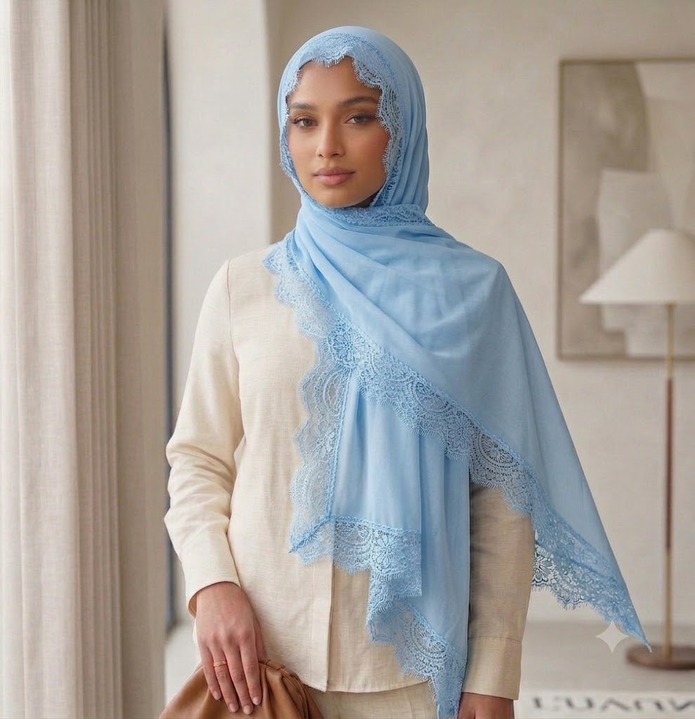 Powder Blue Lace Hijab