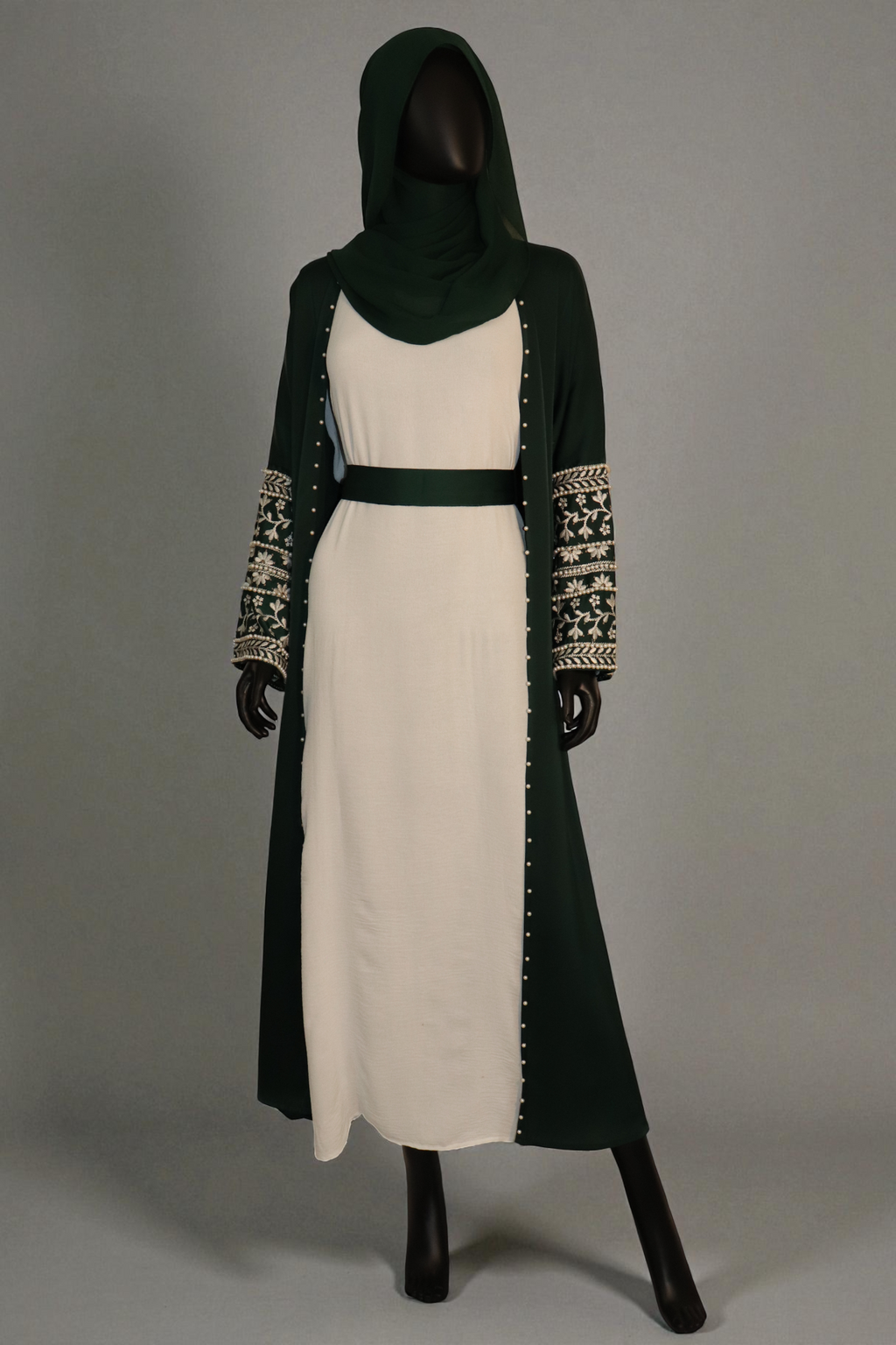 Emerald Dream Abaya Set: Embroidered Sleeves