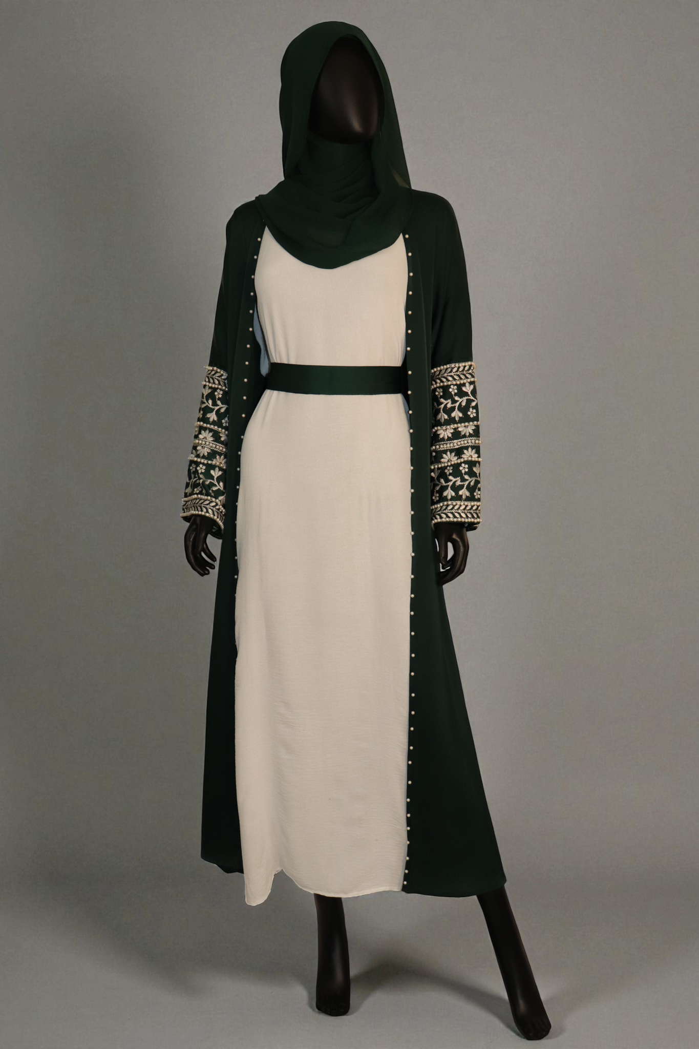 Emerald Dream Abaya Set: Embroidered Sleeves