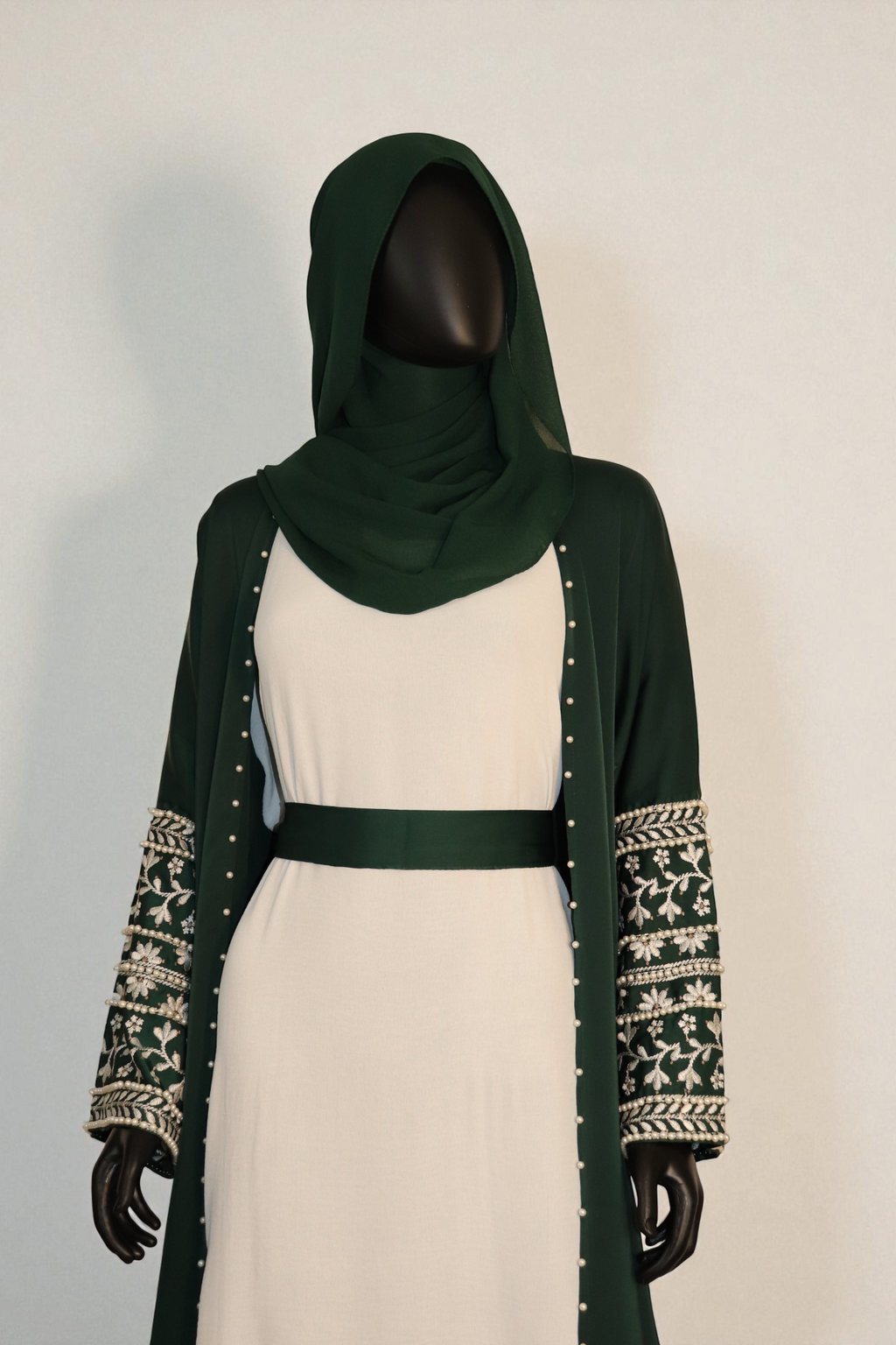 Emerald Dream Abaya Set: Embroidered Sleeves