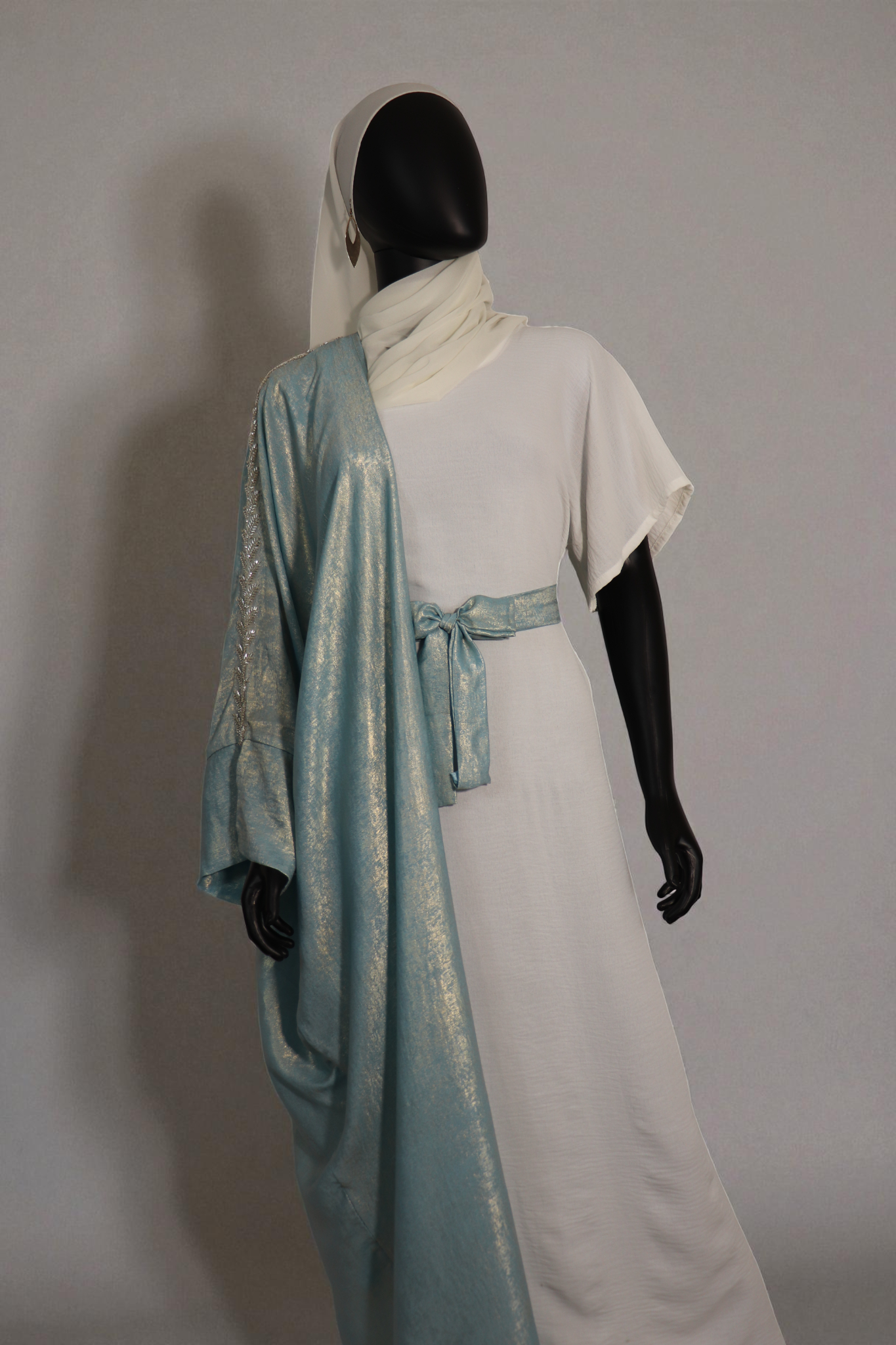 Serene Sky Blue & White Abaya Ensemble