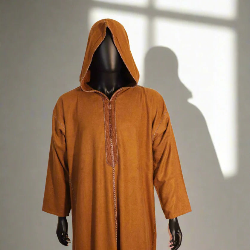 Brown hooded moroccan thobe, winter thobe, Djellaba 