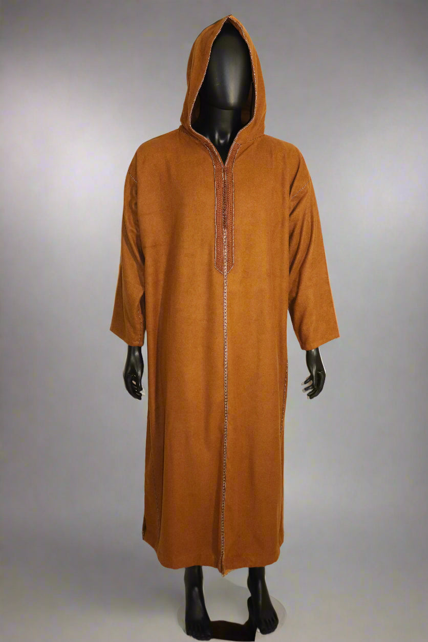 Brown hooded moroccan thobe, winter thobe, Djellaba 