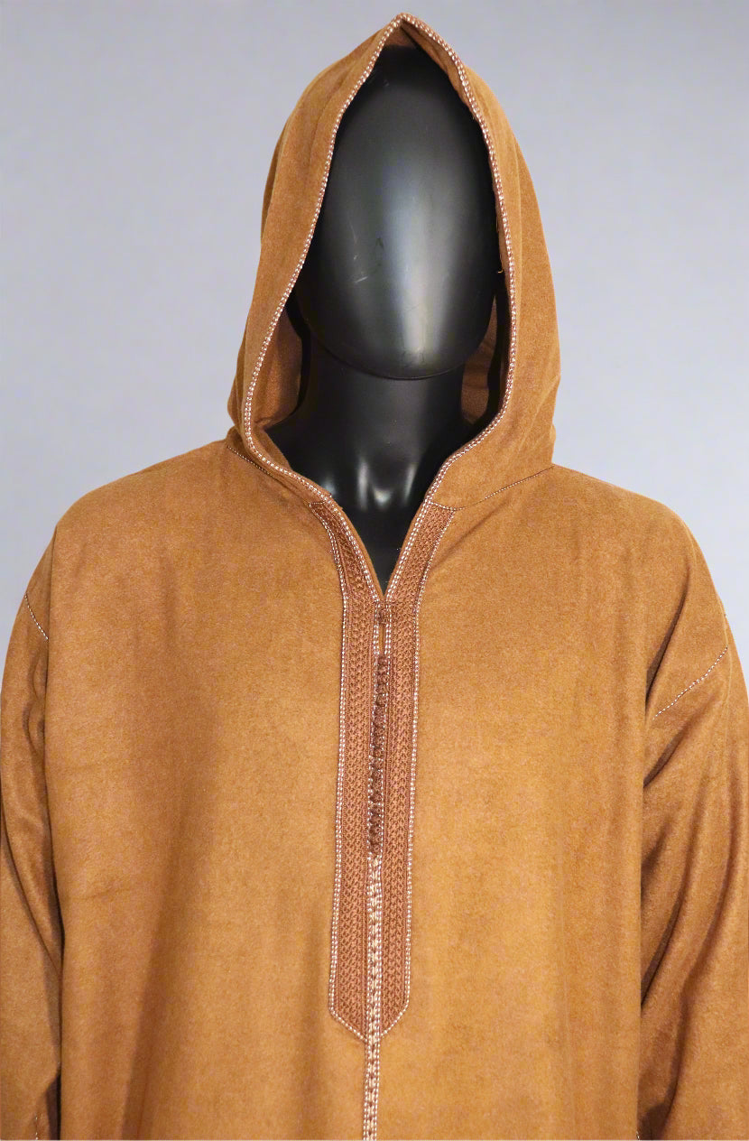 Brown hooded Moroccan thobe, winter thobe, Djellaba 