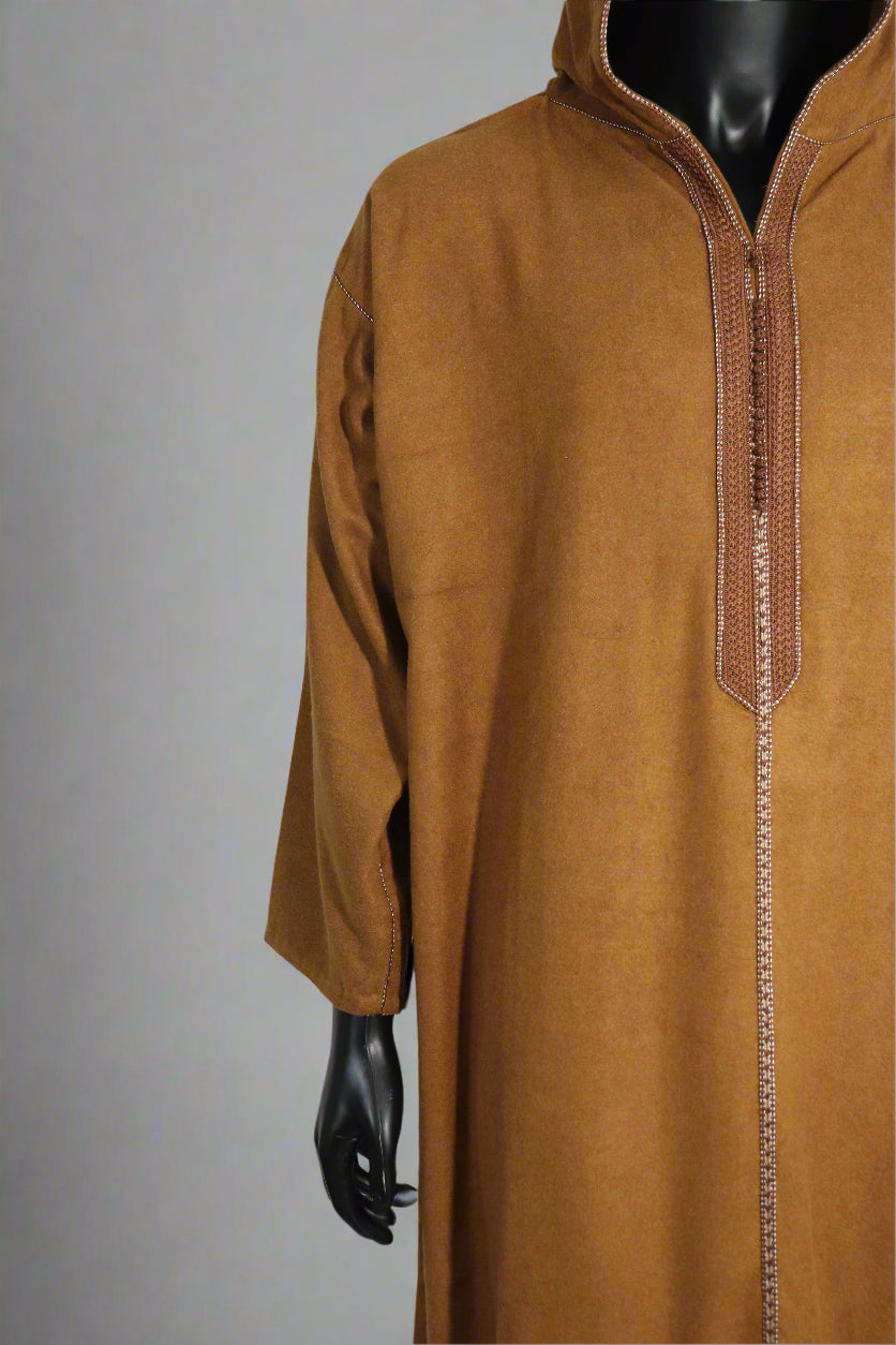Brown hooded moroccan thobe, winter thobe, Djellaba 