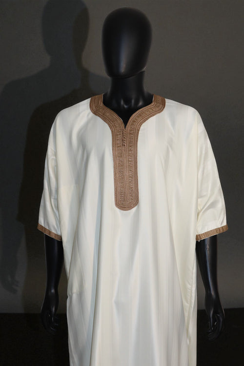 Striped Moroccan thobe with embroidery 