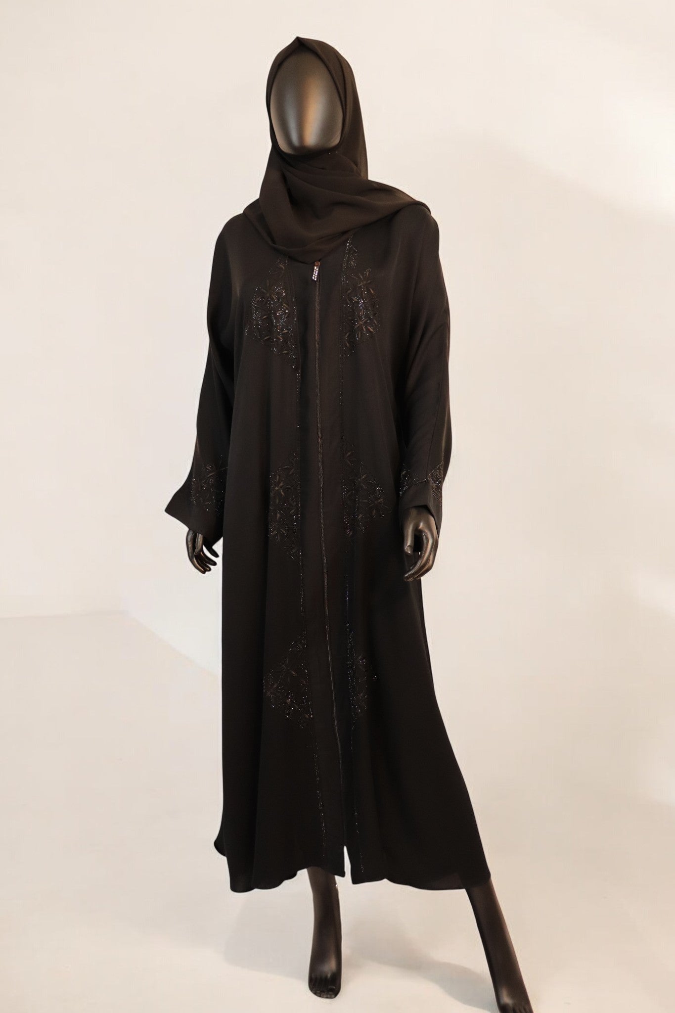 Modern Full-Zip Abaya with Sparkle Embroidery
