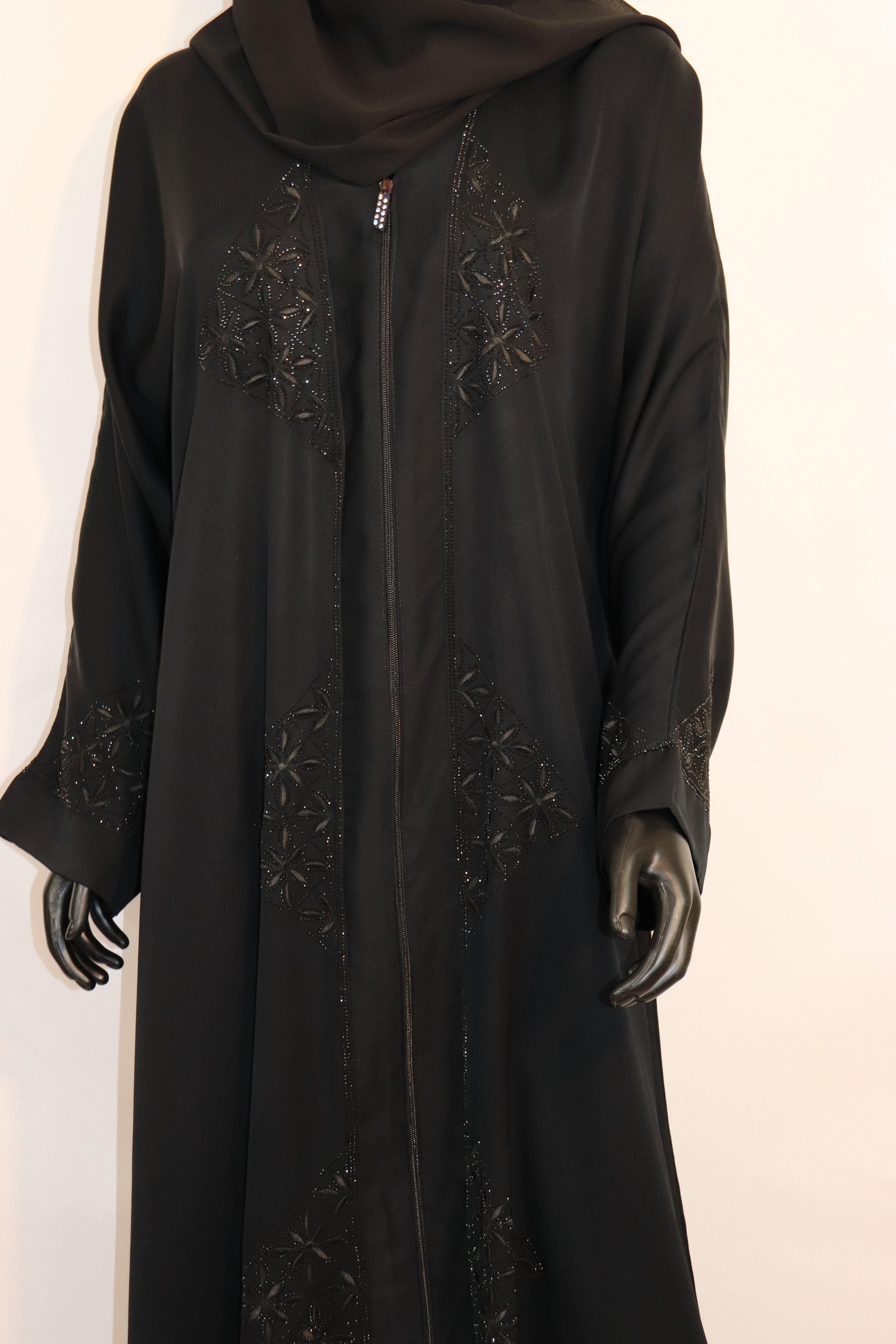 Modern Full-Zip Abaya with Sparkle Embroidery