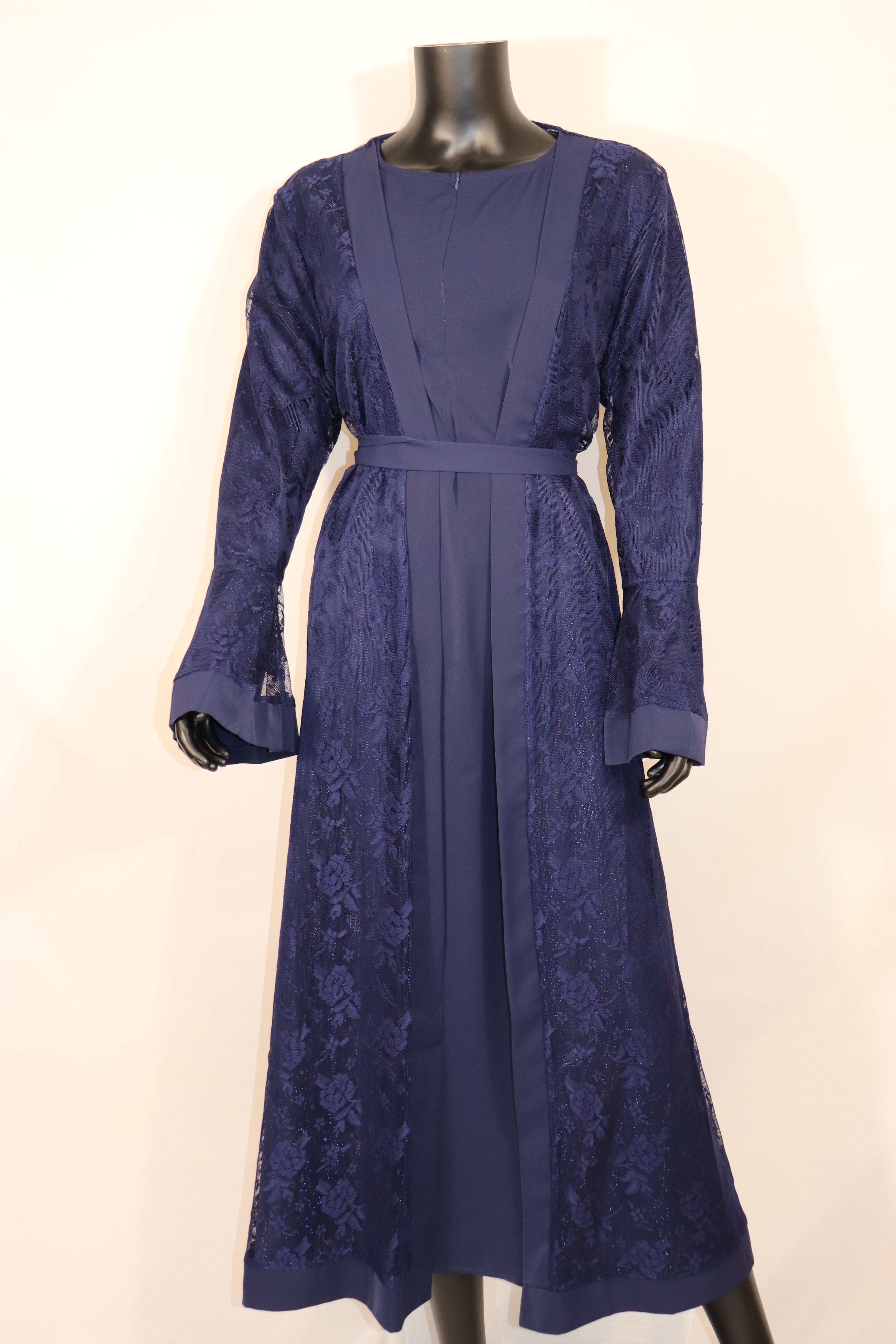 Modest Glamour Satin & Mesh Lace Kimono Set