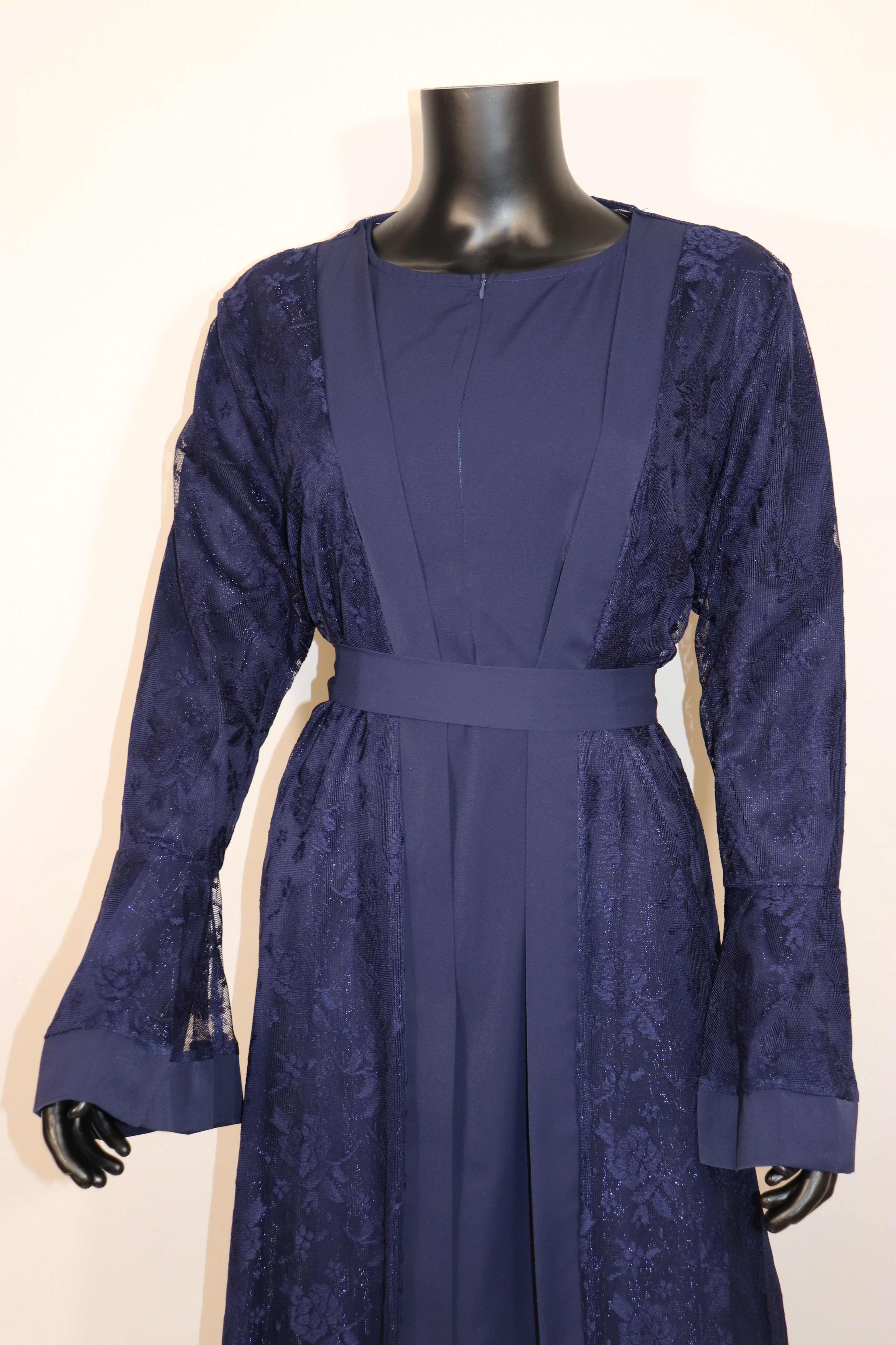 Modest Glamour Satin & Mesh Lace Kimono Set