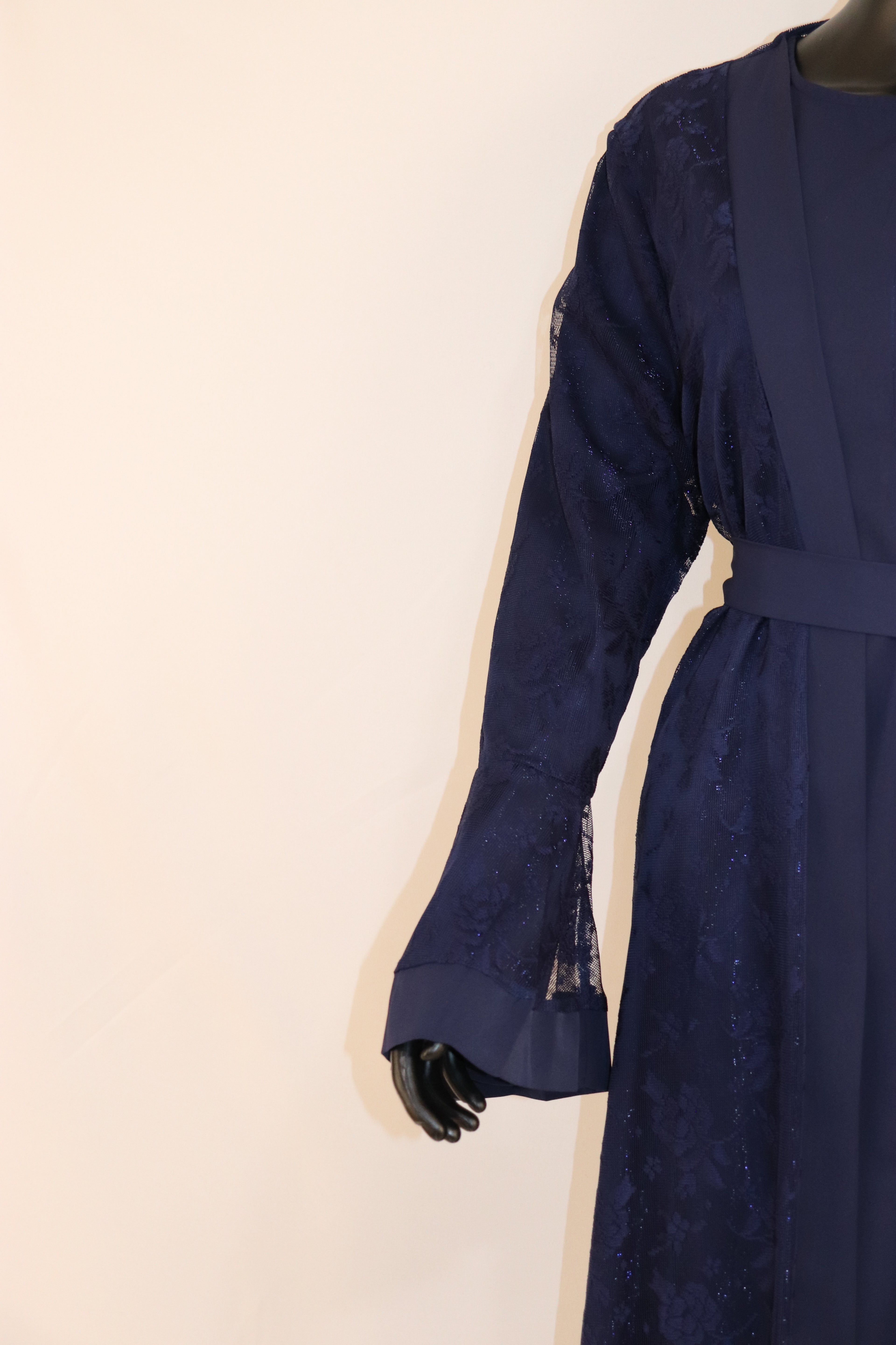 Modest Glamour Satin & Mesh Lace Kimono Set
