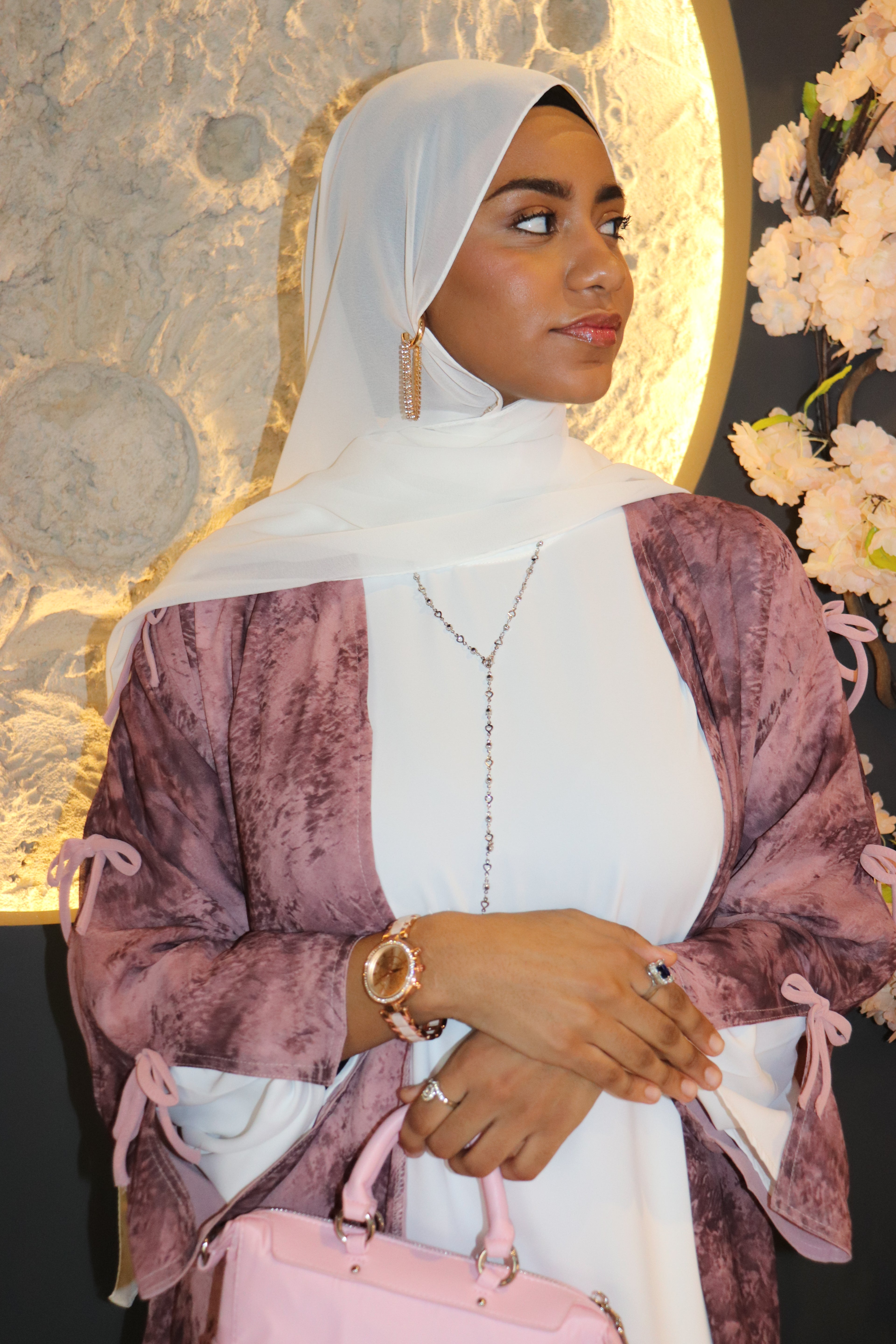 Abstract-Print Abaya with Bow-Tie Sleeve