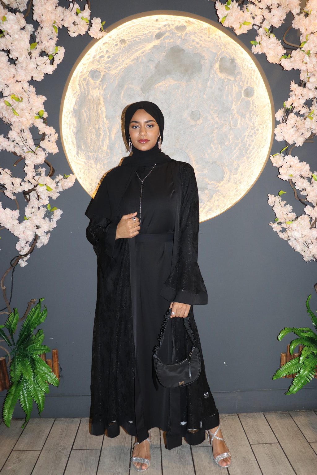 Modest Glamour Satin & Mesh Lace Kimono Set