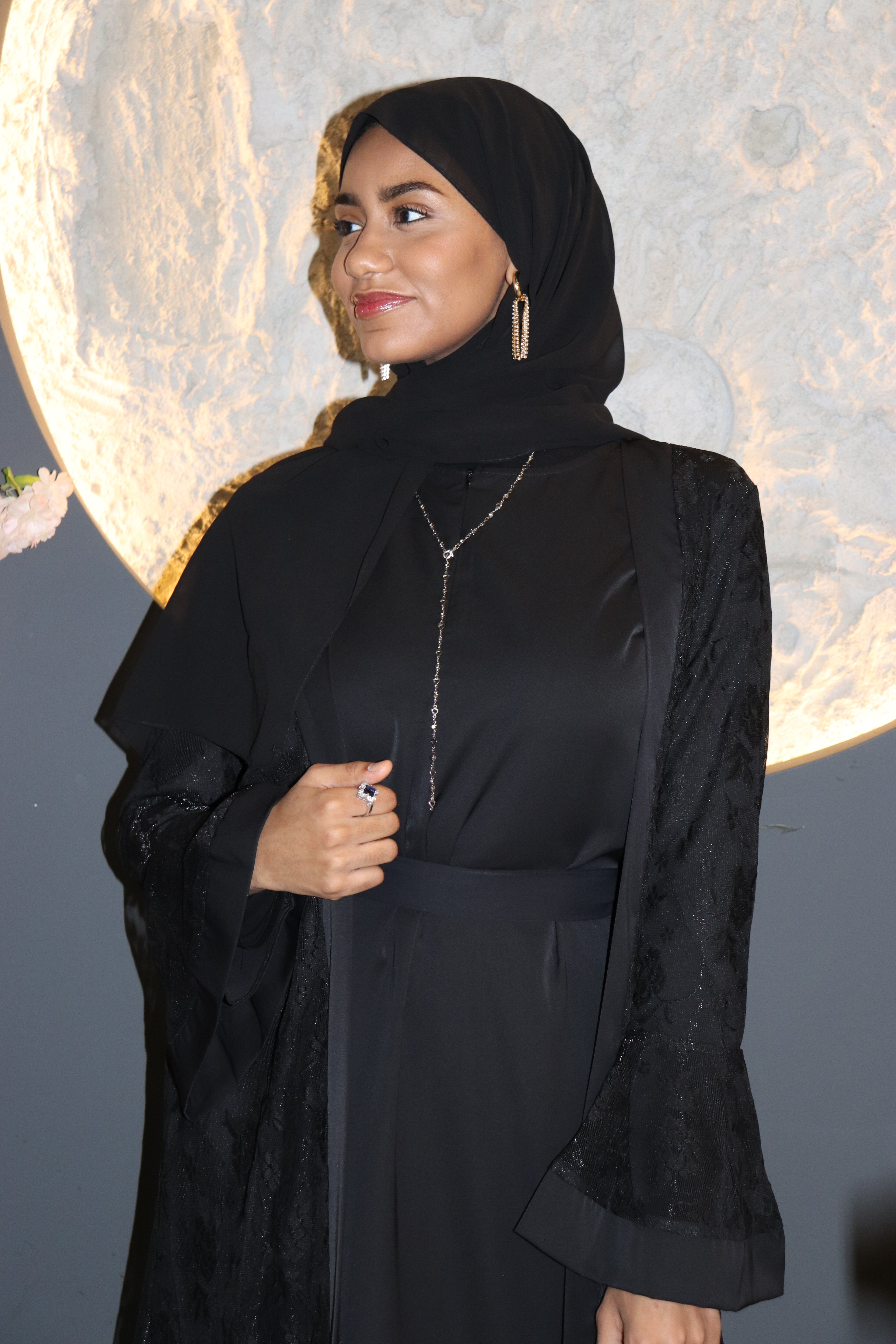 Modest Glamour Satin & Mesh Lace Kimono Set