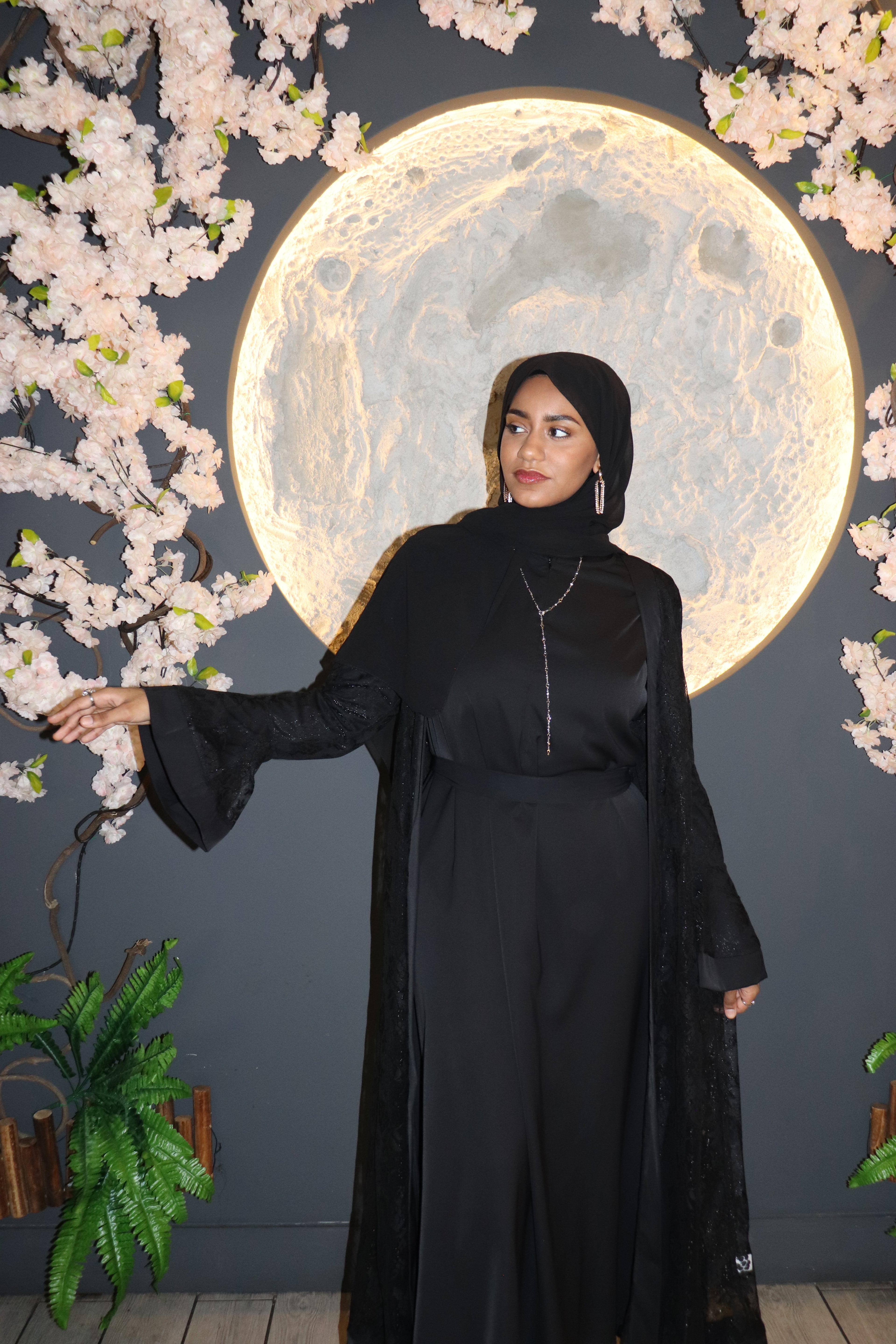 Modest Glamour Satin & Mesh Lace Kimono Set