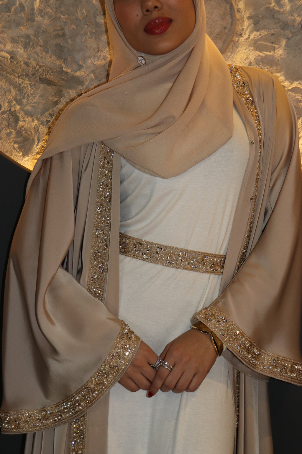 Elegant Silk-Satin Open Abaya set