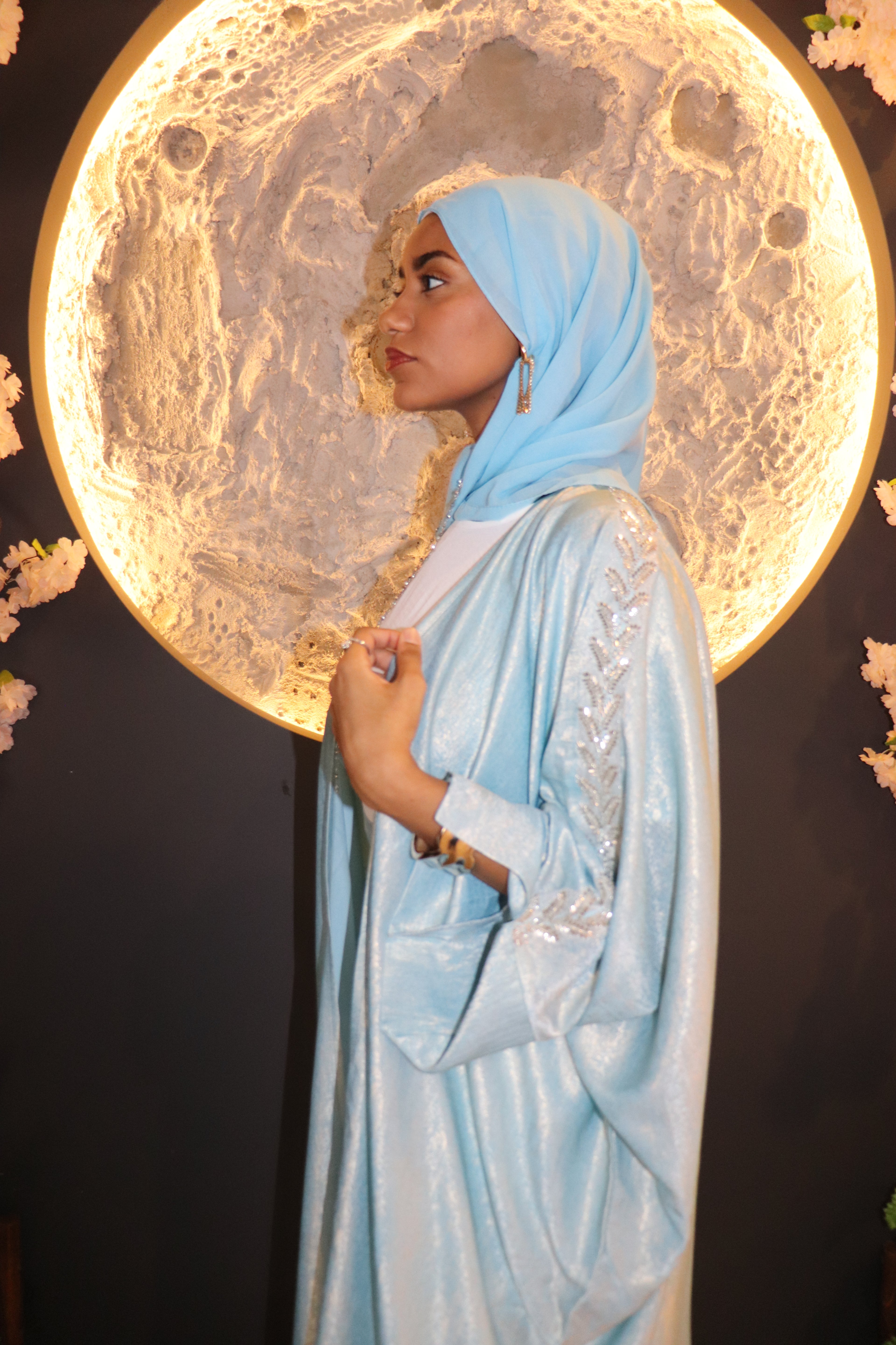 Serene Sky Blue & White Abaya Ensemble