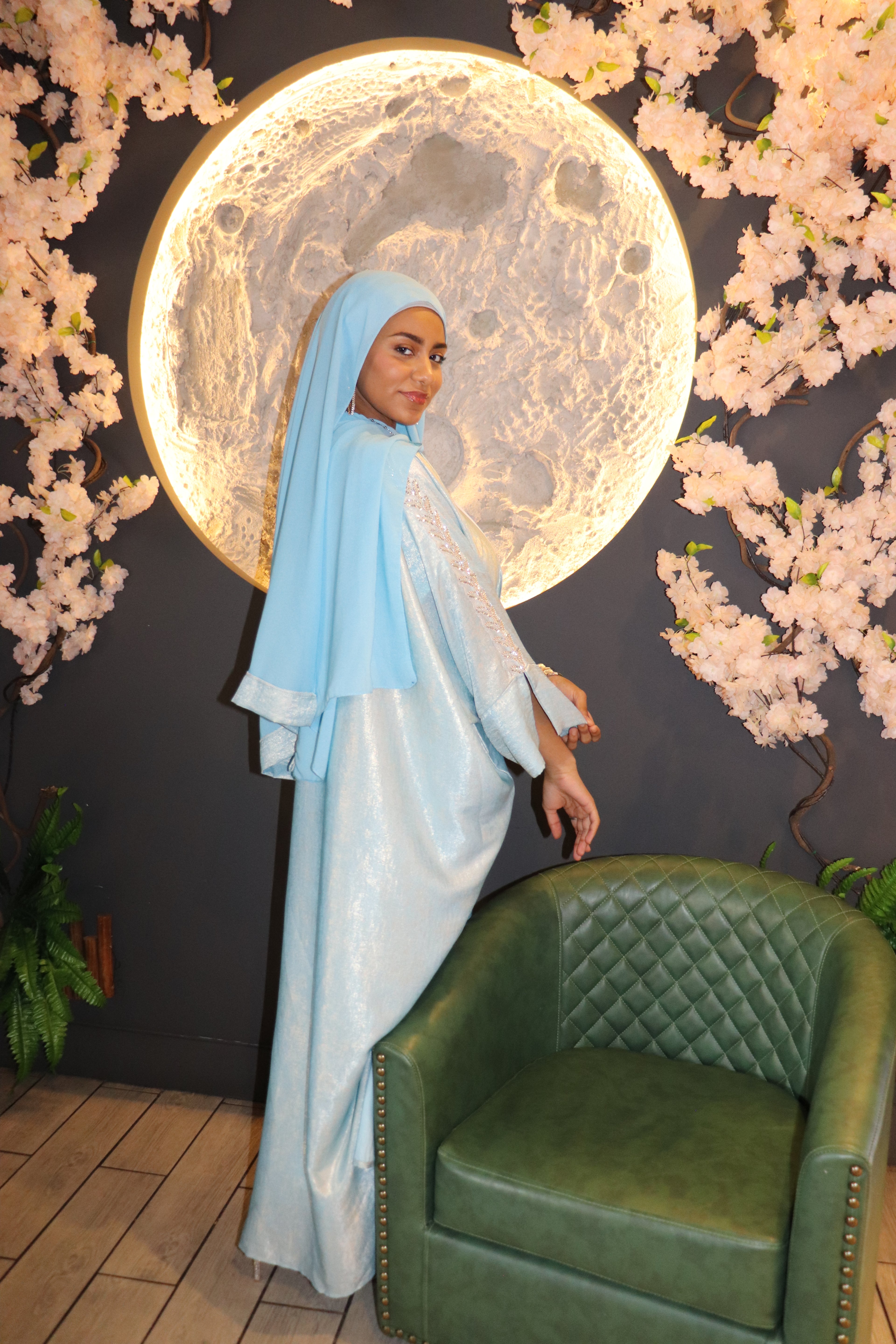 Serene Sky Blue & White Abaya Ensemble