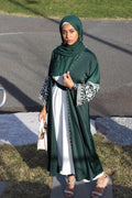 Emerald Dream Abaya Set: Embroidered Sleeves