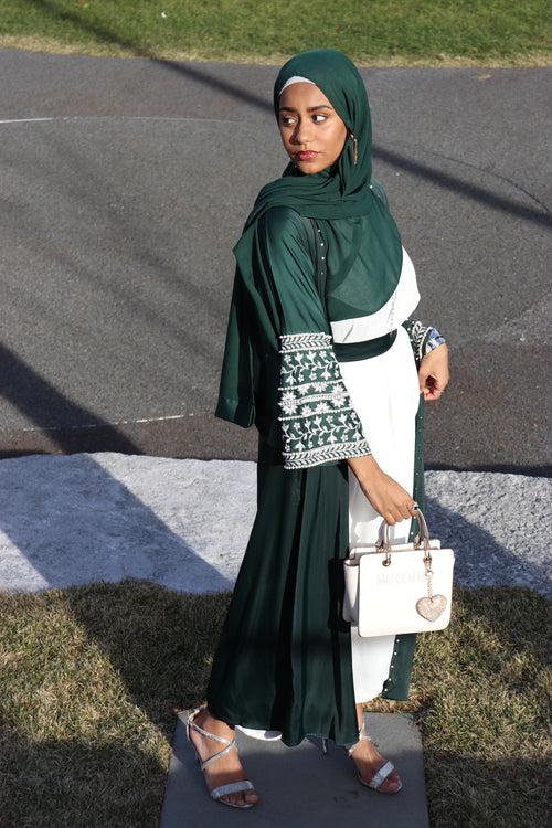 Emerald Dream Abaya Set: Embroidered Sleeves