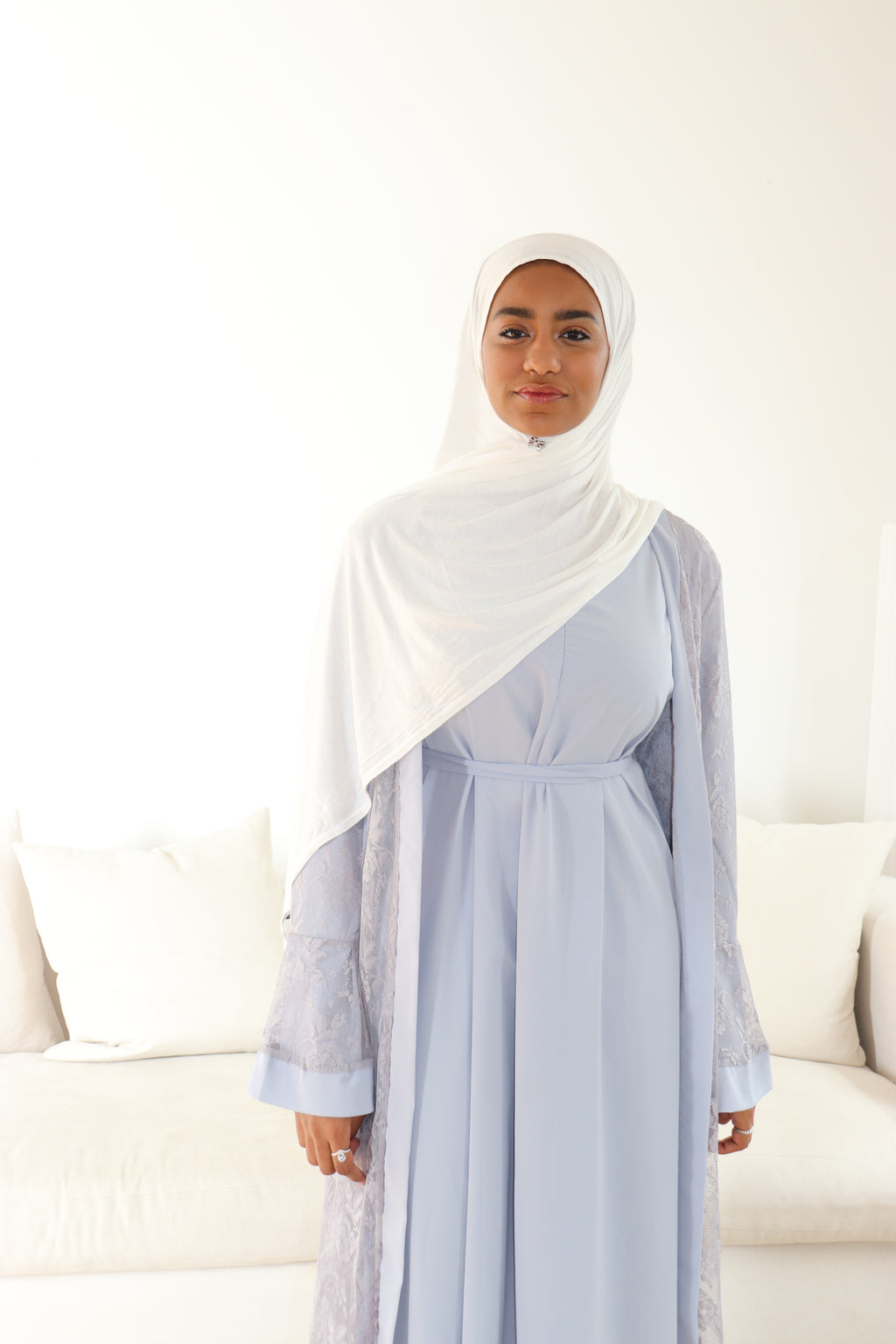Modest Glamour Satin & Mesh Lace Kimono Set