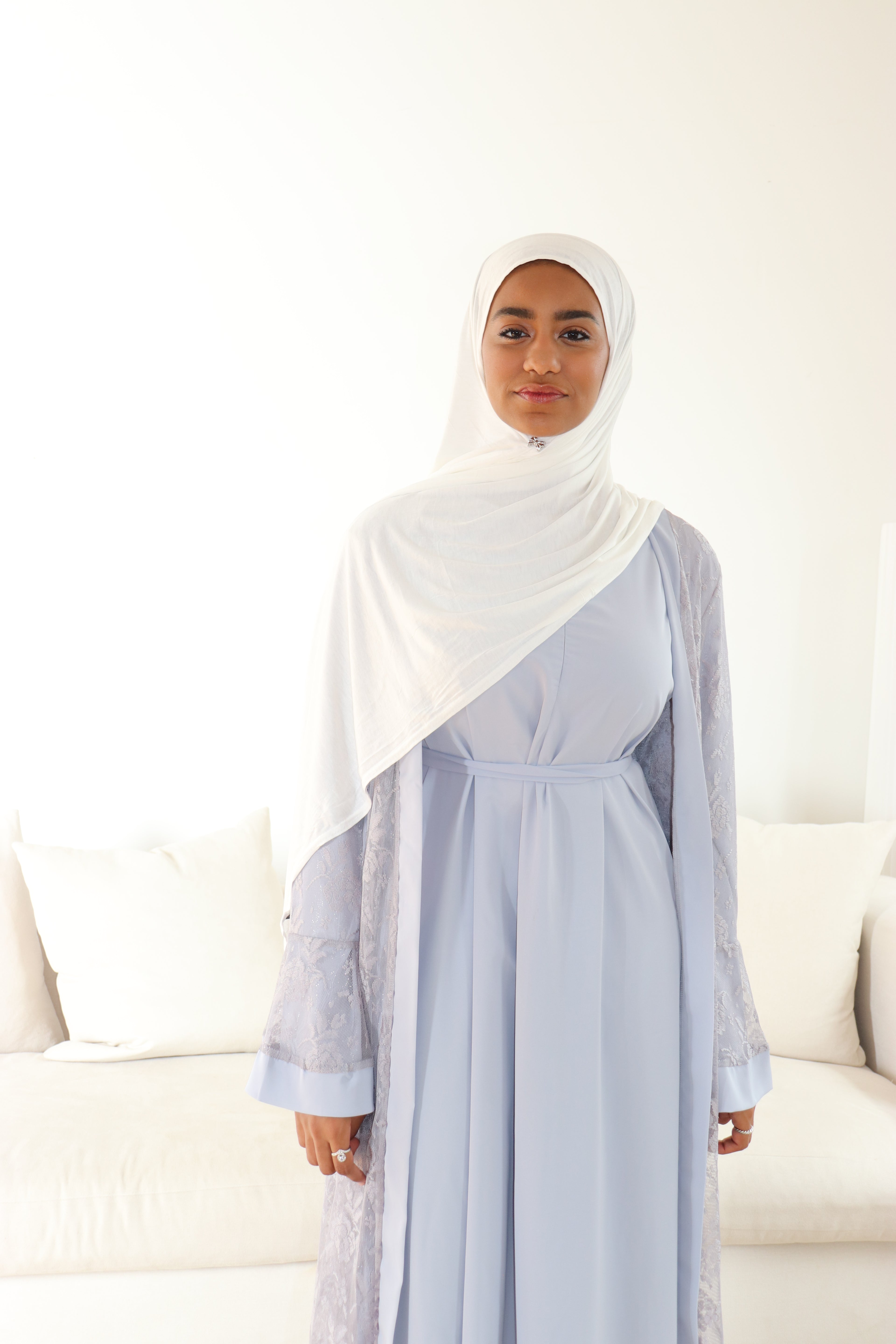 Modest Glamour Satin & Mesh Lace Kimono Set