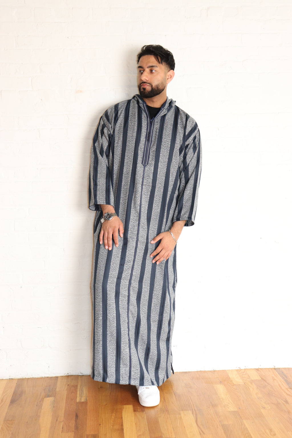 stripped summer thobe with hood