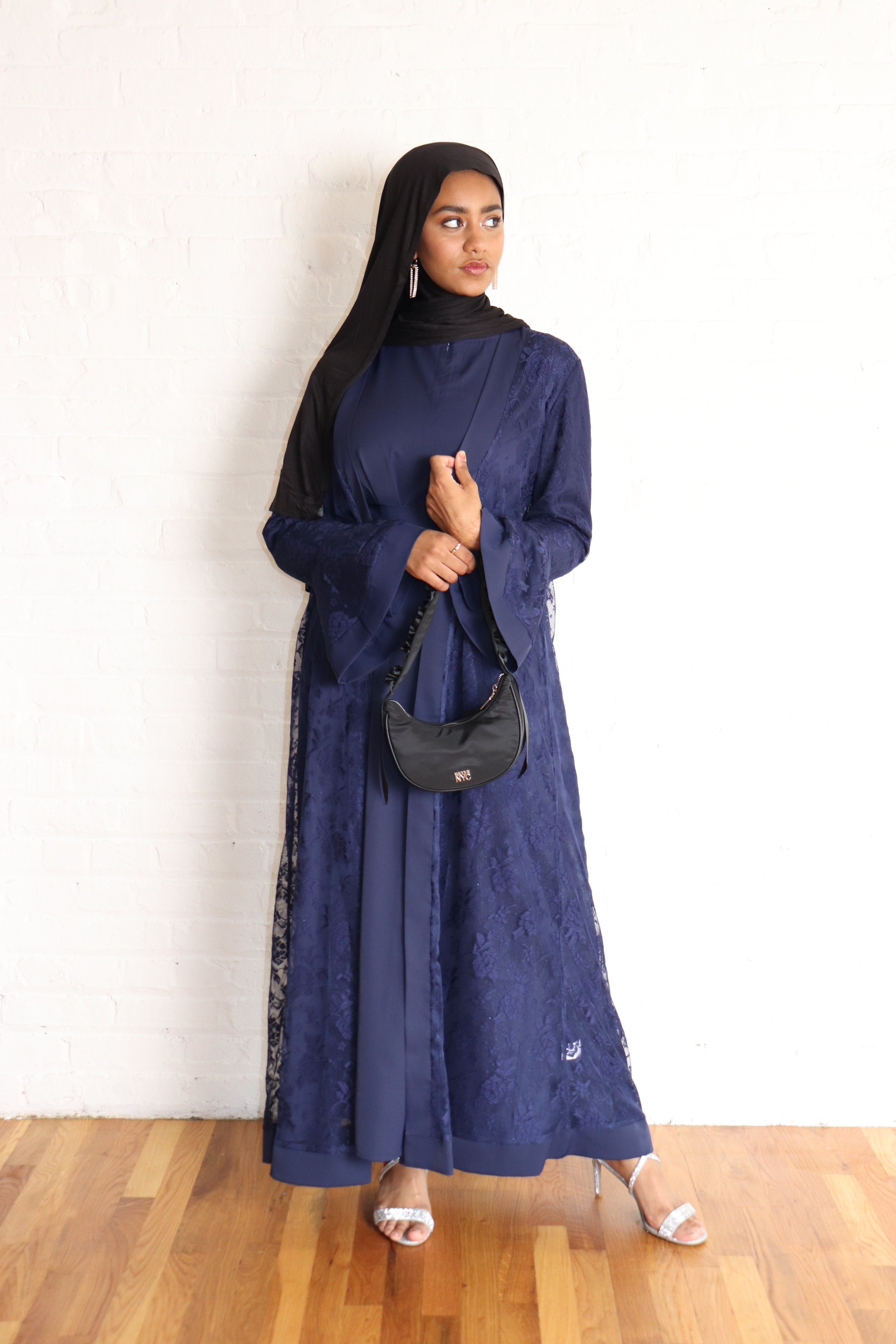 Modest Glamour Satin & Mesh Lace Kimono Set