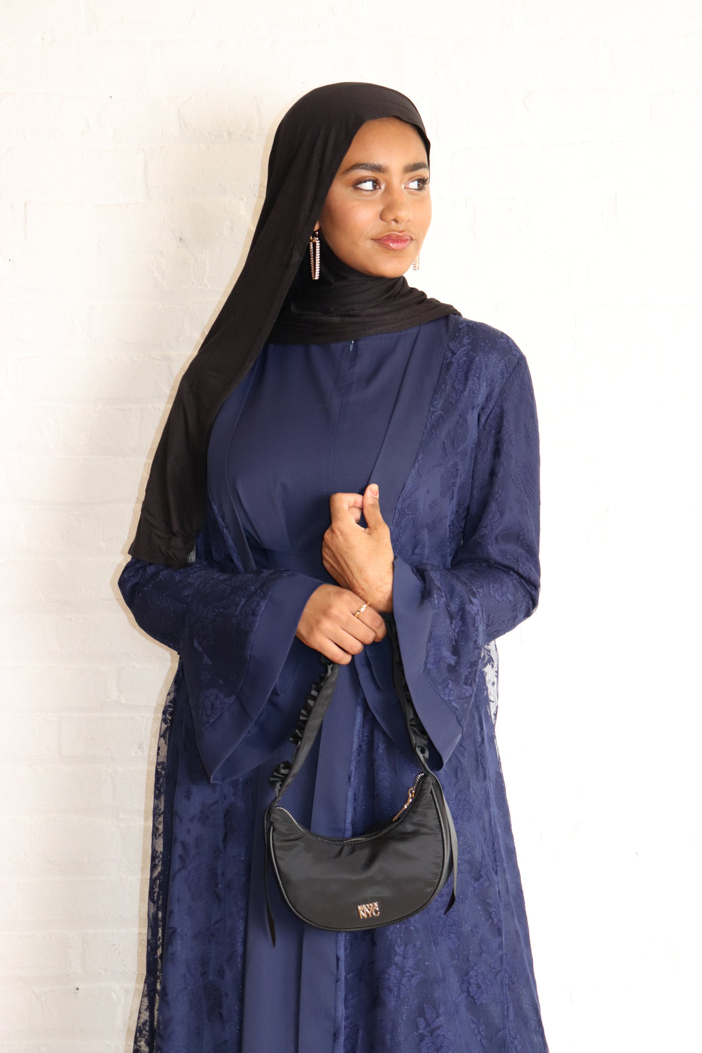 Modest Glamour Satin & Mesh Lace Kimono Set