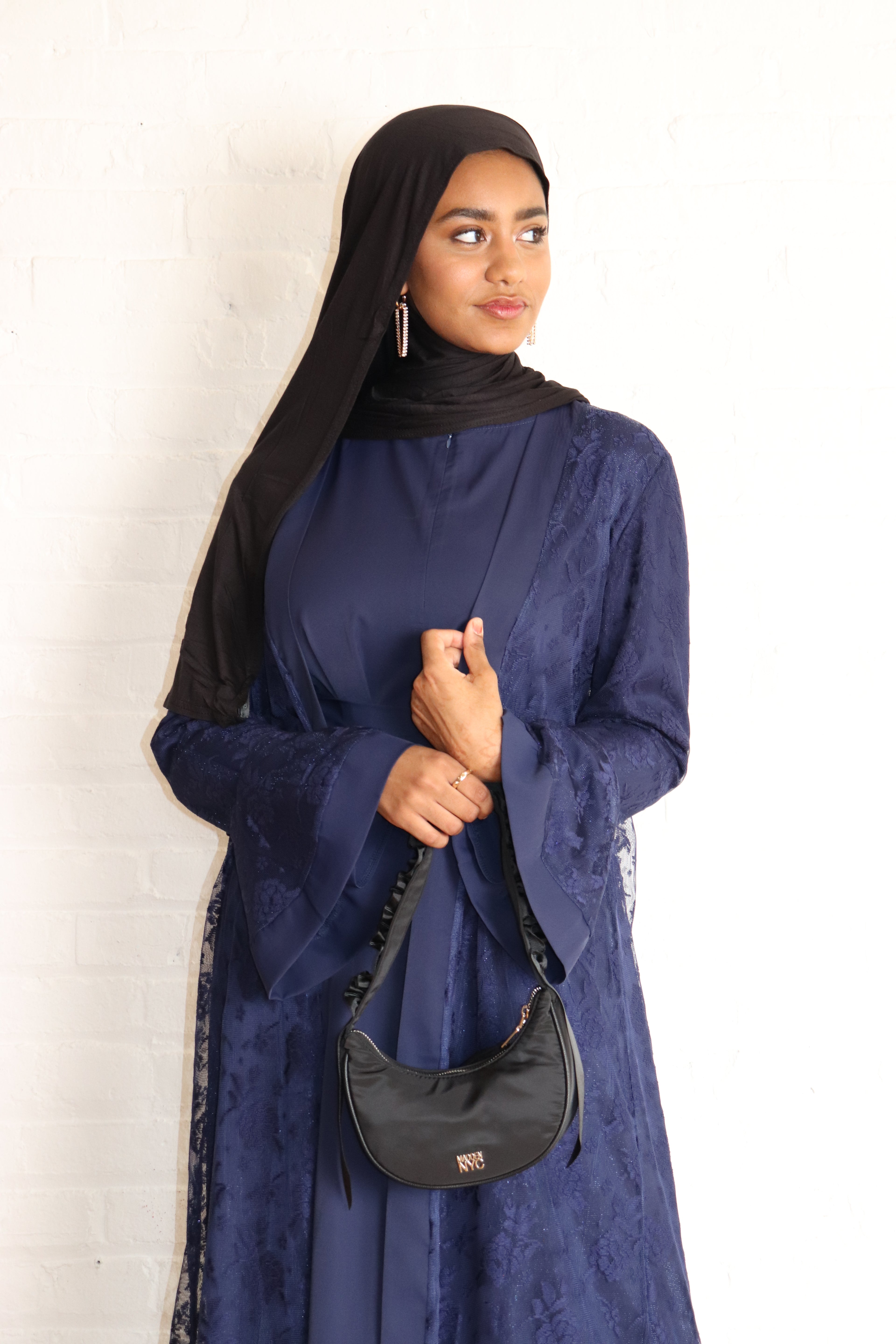 Modest Glamour Satin & Mesh Lace Kimono Set