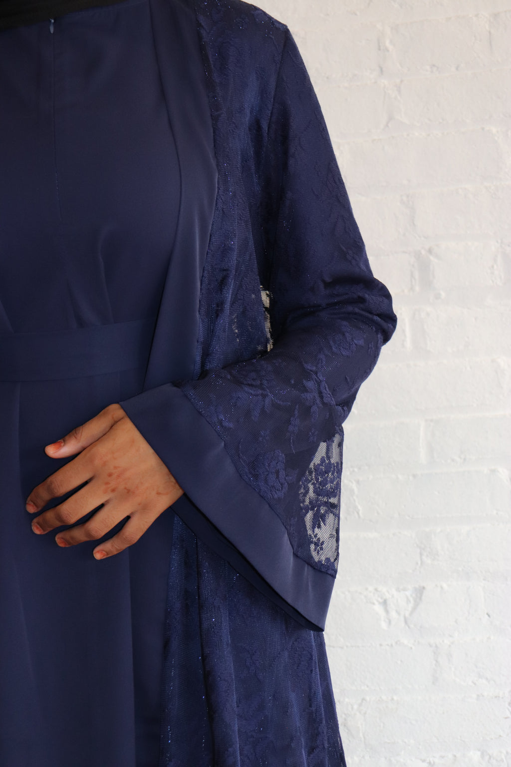 Modest Glamour Satin & Mesh Lace Kimono Set