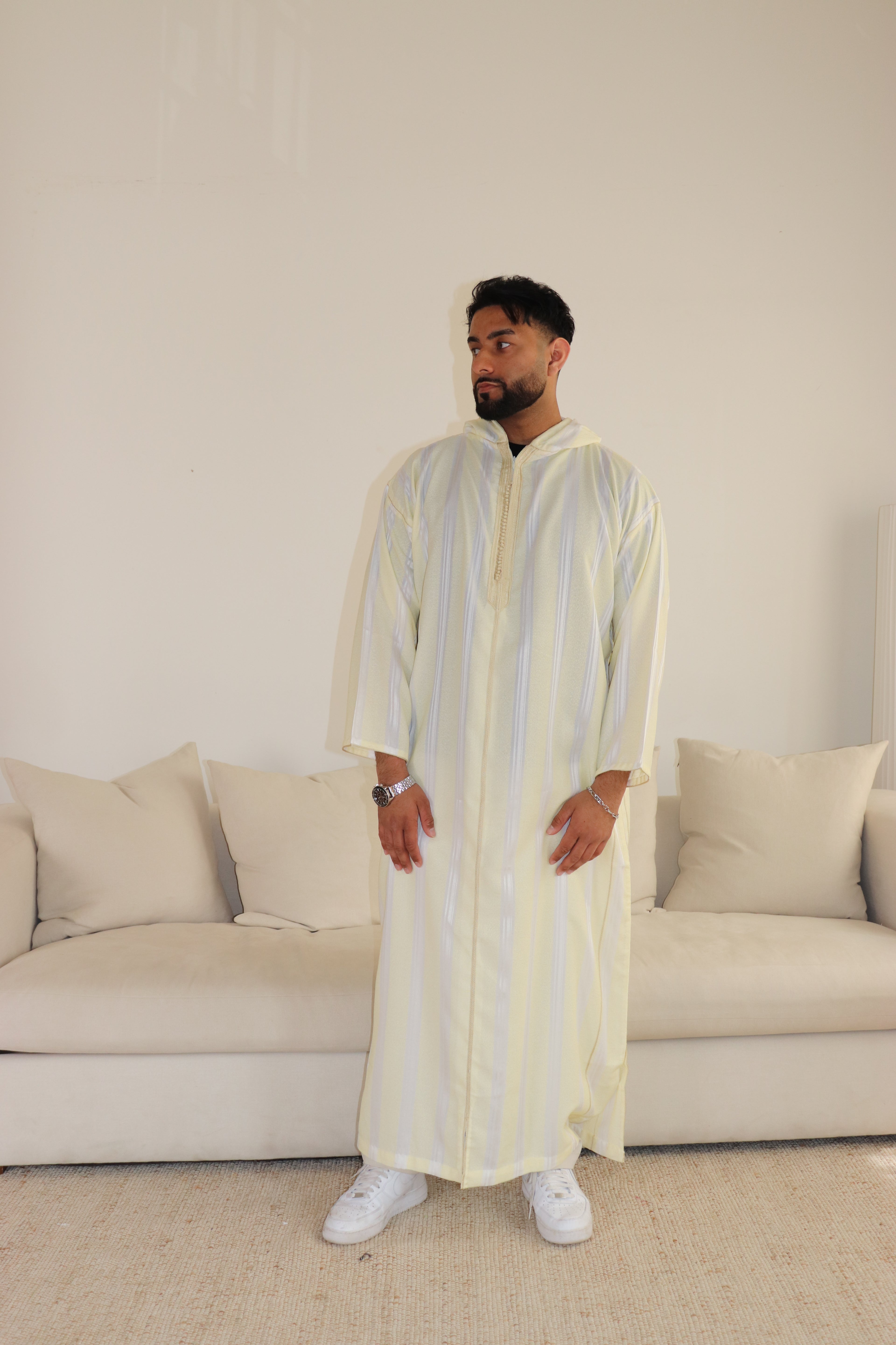 stripped summer thobe with hood