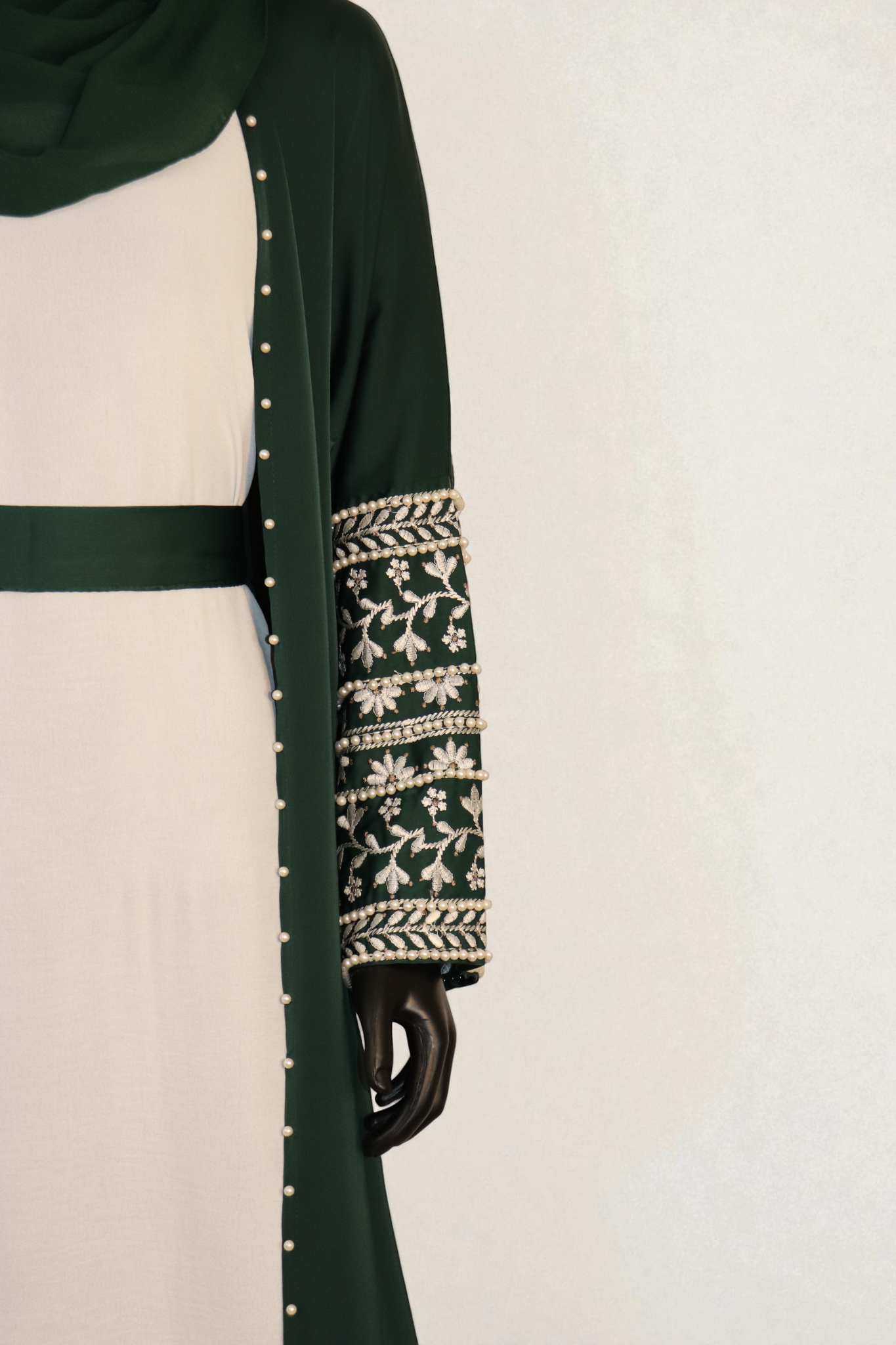 Emerald Dream Abaya Set: Embroidered Sleeves