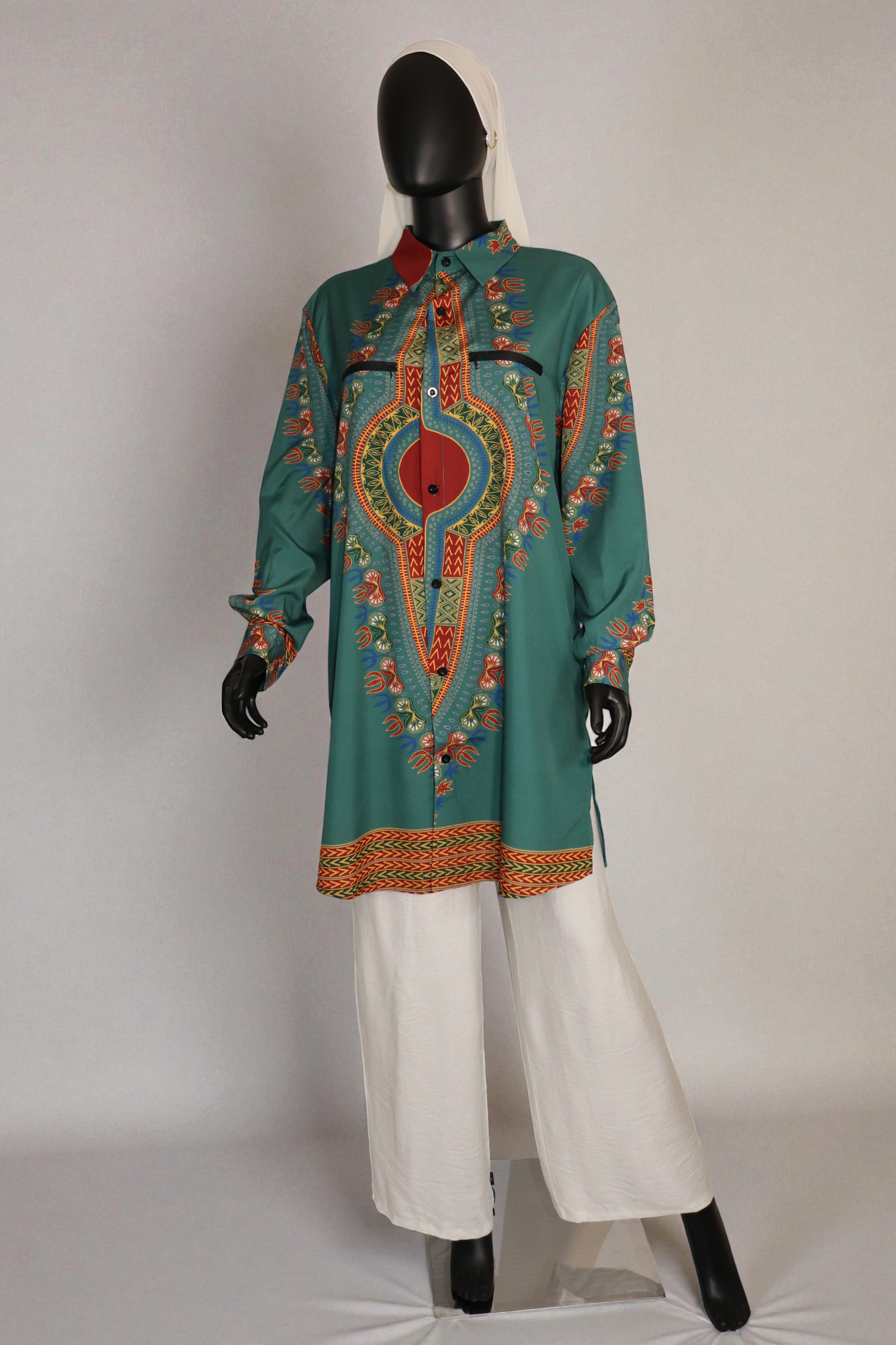 Vibrant Dashiki-Style Modest Tunic Shirt