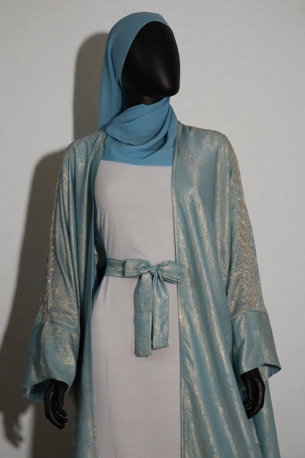 Serene Sky Blue & White Abaya Ensemble