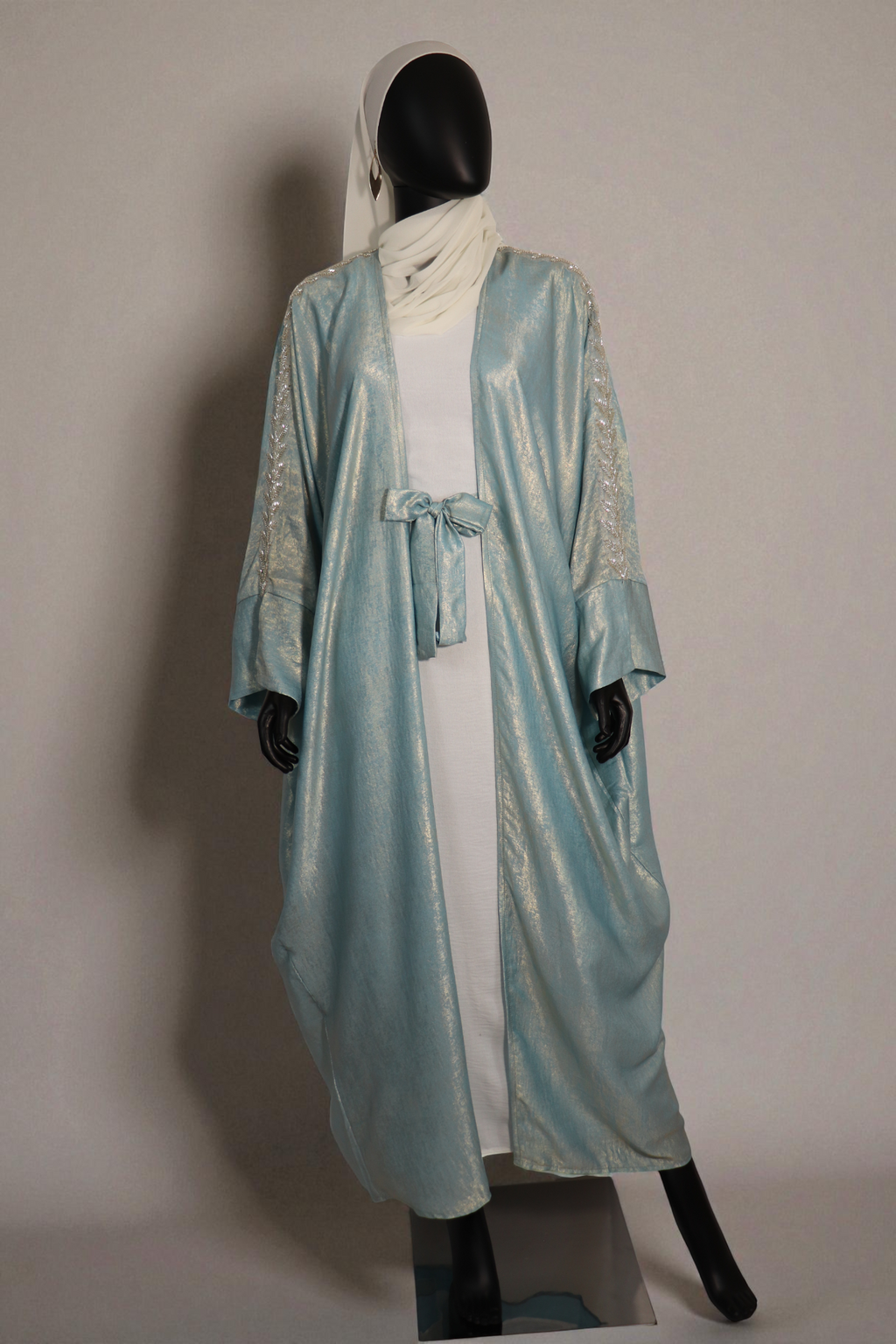 Serene Sky Blue & White Abaya Ensemble