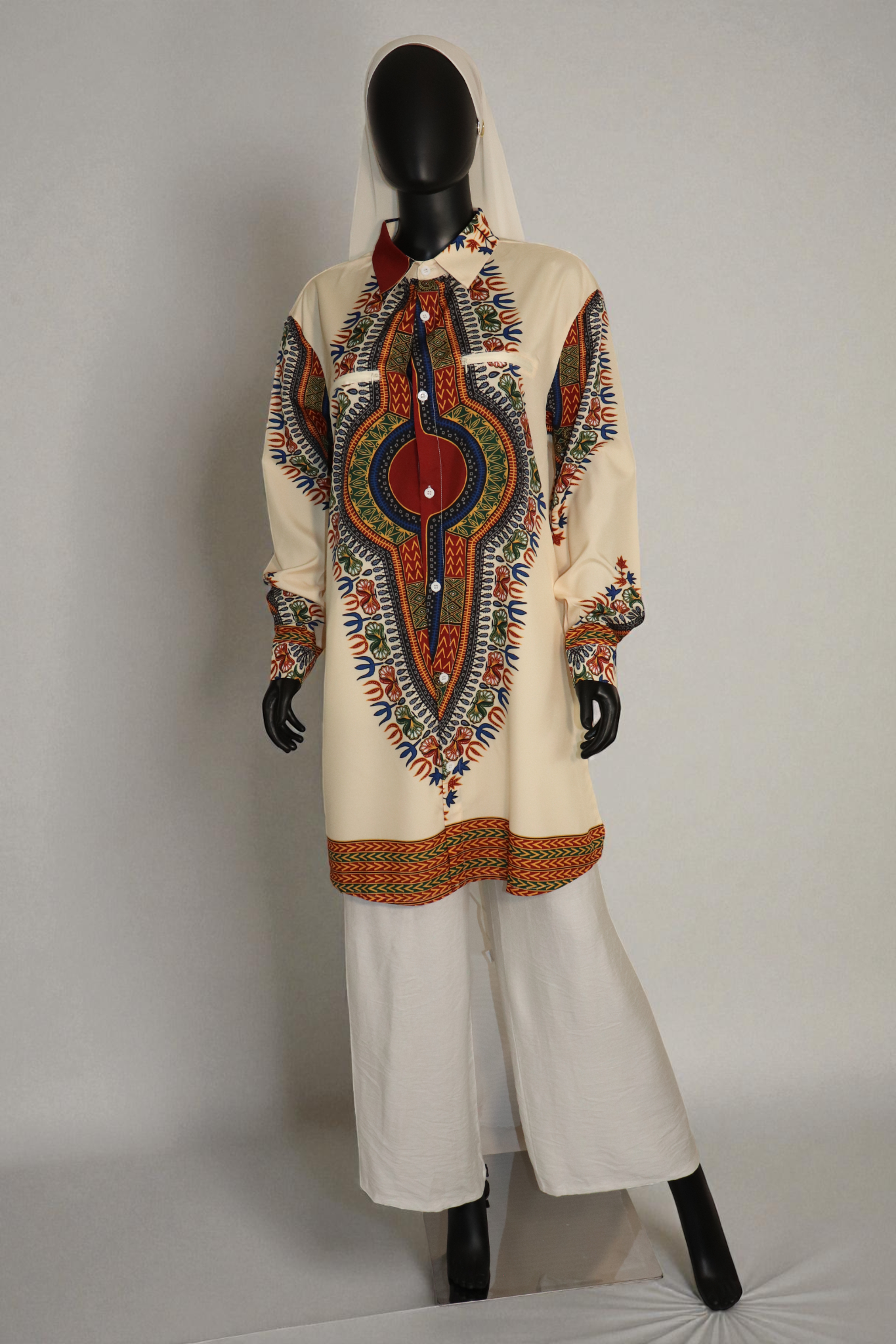 Vibrant Dashiki-Style Modest Tunic Shirt