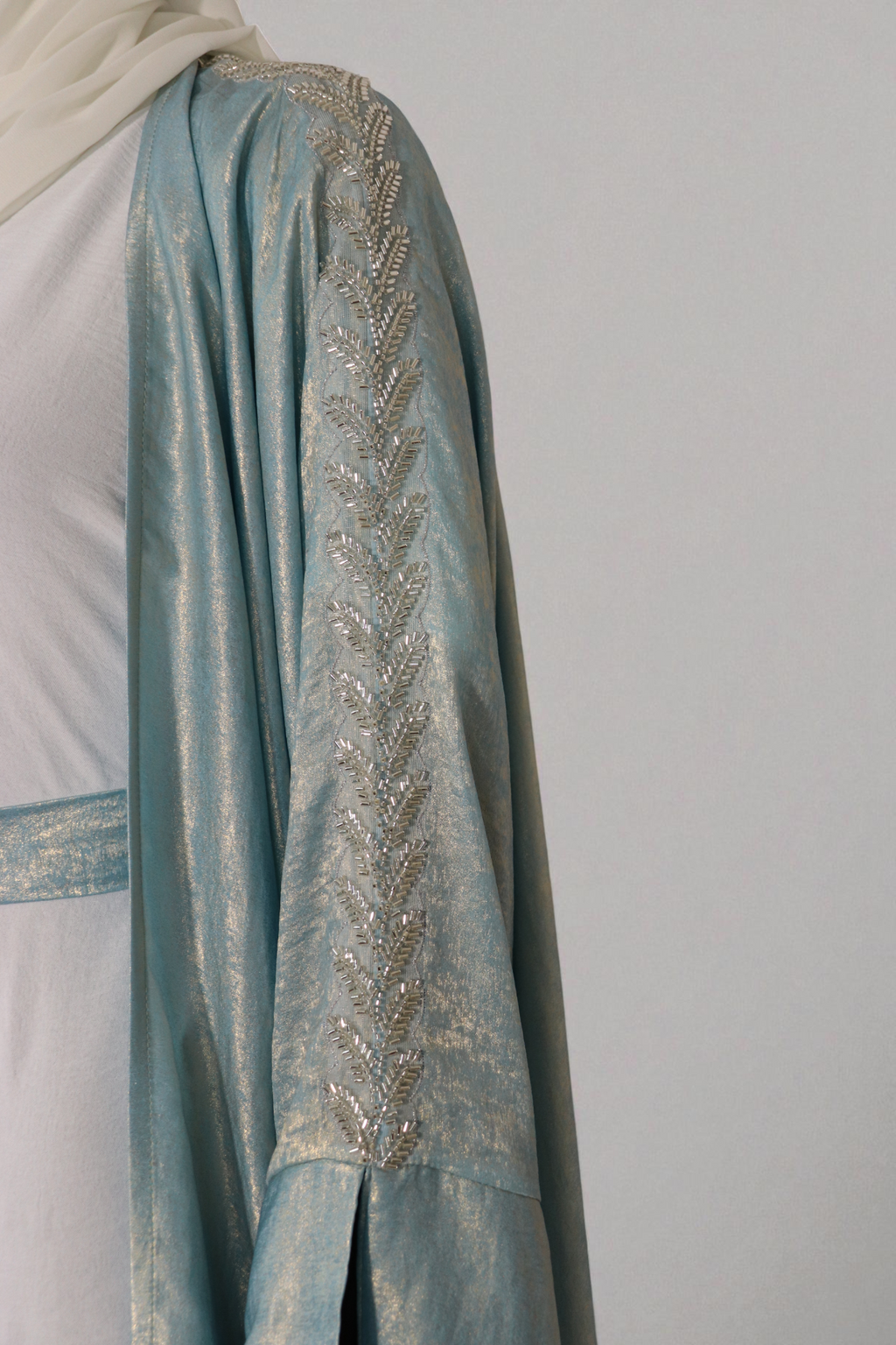 Serene Sky Blue & White Abaya Ensemble